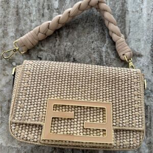 Tan Woven Clutch with Gold Buckle